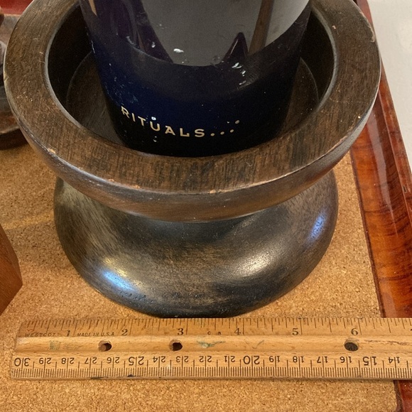 Set/5 Dark Candle Holders 3 Dark Walnut Stacking, 2 Hand Turned Candles decor - Picture 10 of 16